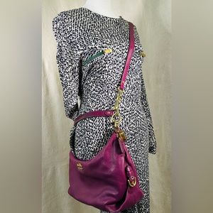 COACH purse, crossbody purple leather with gold hardware, pre-loved condition